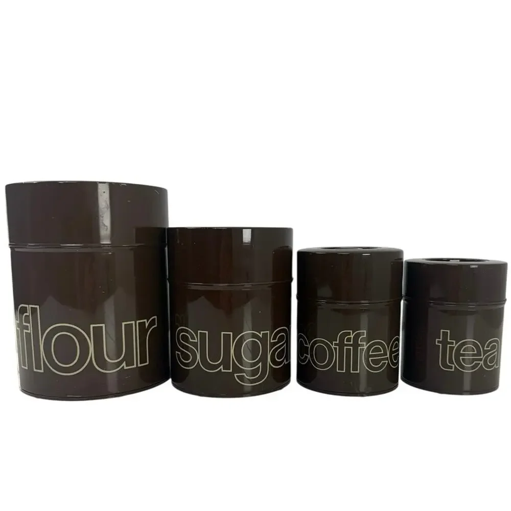 Vintage 70s Made in Japan Brown Canister Set Flour Sugar Coffee Tea 4 Pc